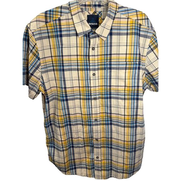 PRANA BENTON SHIRT MEN'S‎ Plaid short sleeve, button-down size large - Picture 1 of 5